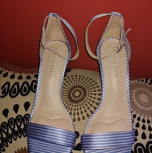 Gorgeous satin pinstripe sky blue & white sandals